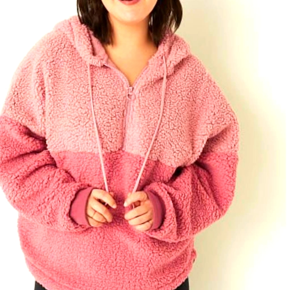 NEW VS Pink Sherpa Pullover, Size XL